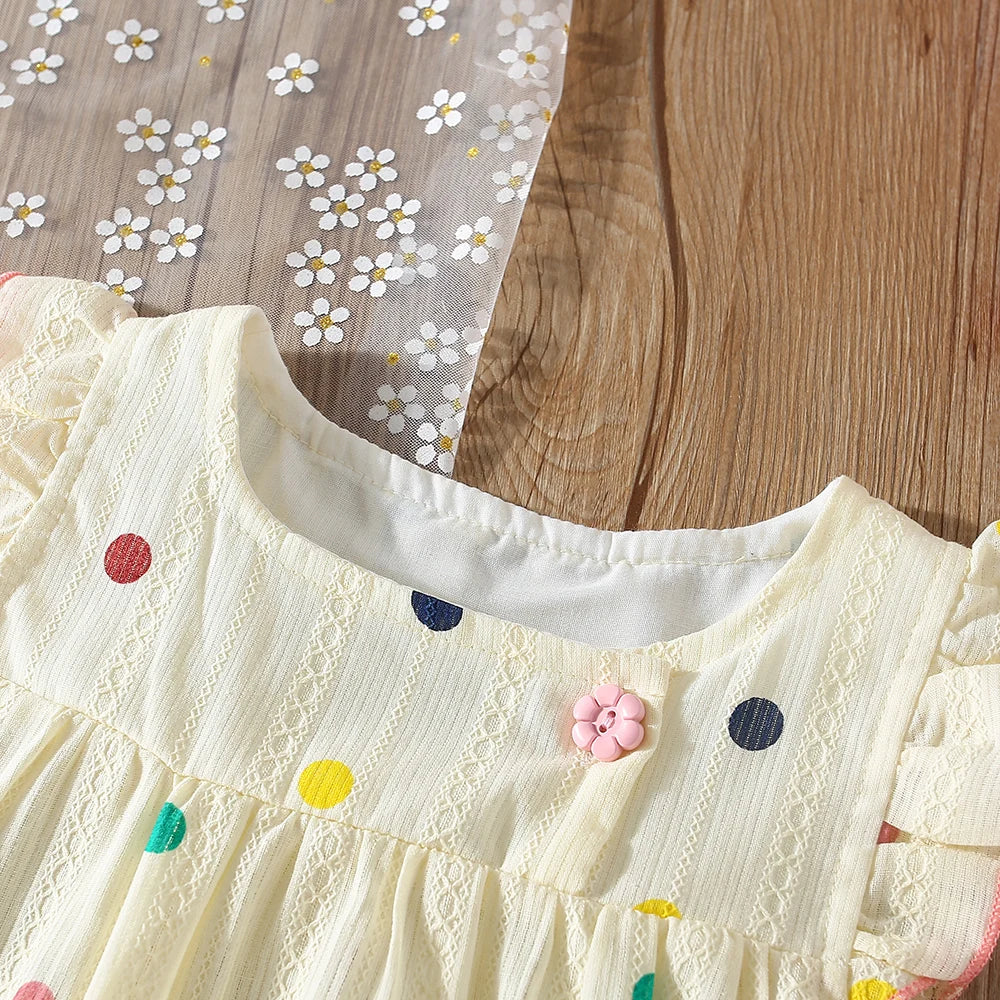 Summer Baby Girl Set – Colored Polka Dot Flying Sleeve Top & Shorts (Beach Two-Piece)