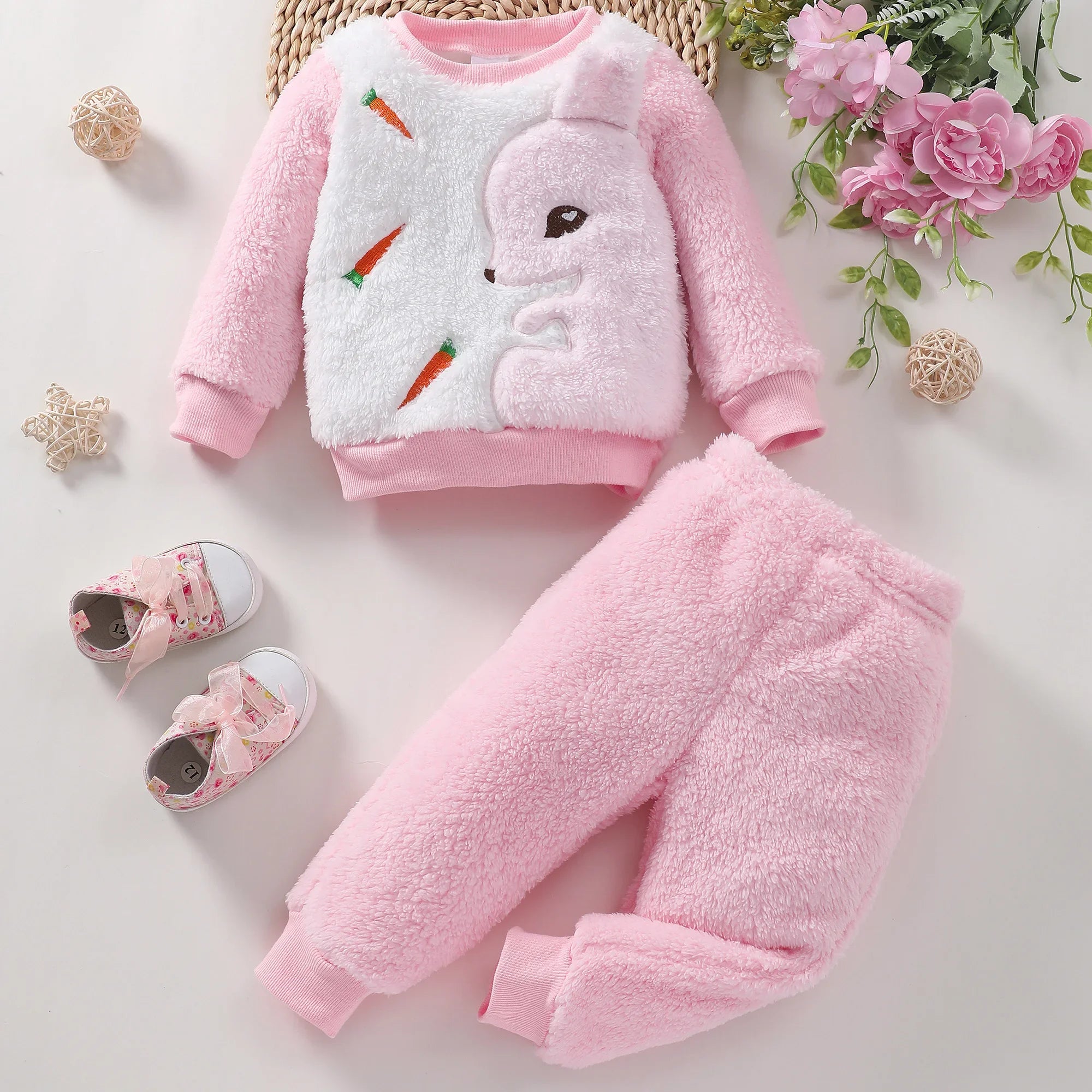 Baby Girl Rabbit Plush Outfit Set