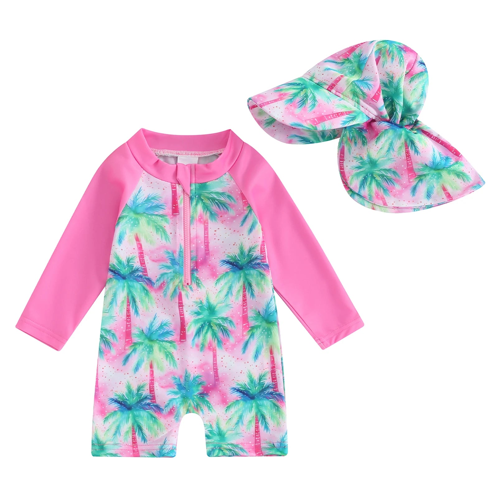 Floral or Tropical Long Sleeve Suit with Hat