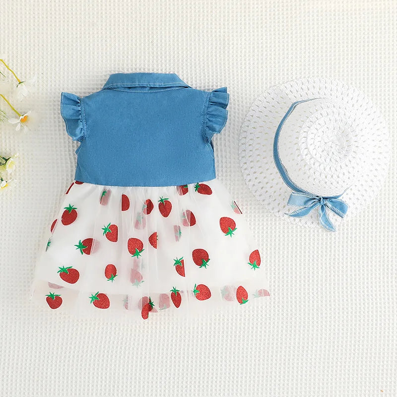 Strawberry Mesh Denim Skirt Set (Girls)