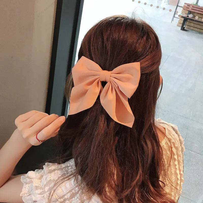 Solid Color Satin Bowknot Hair Clips For Girls