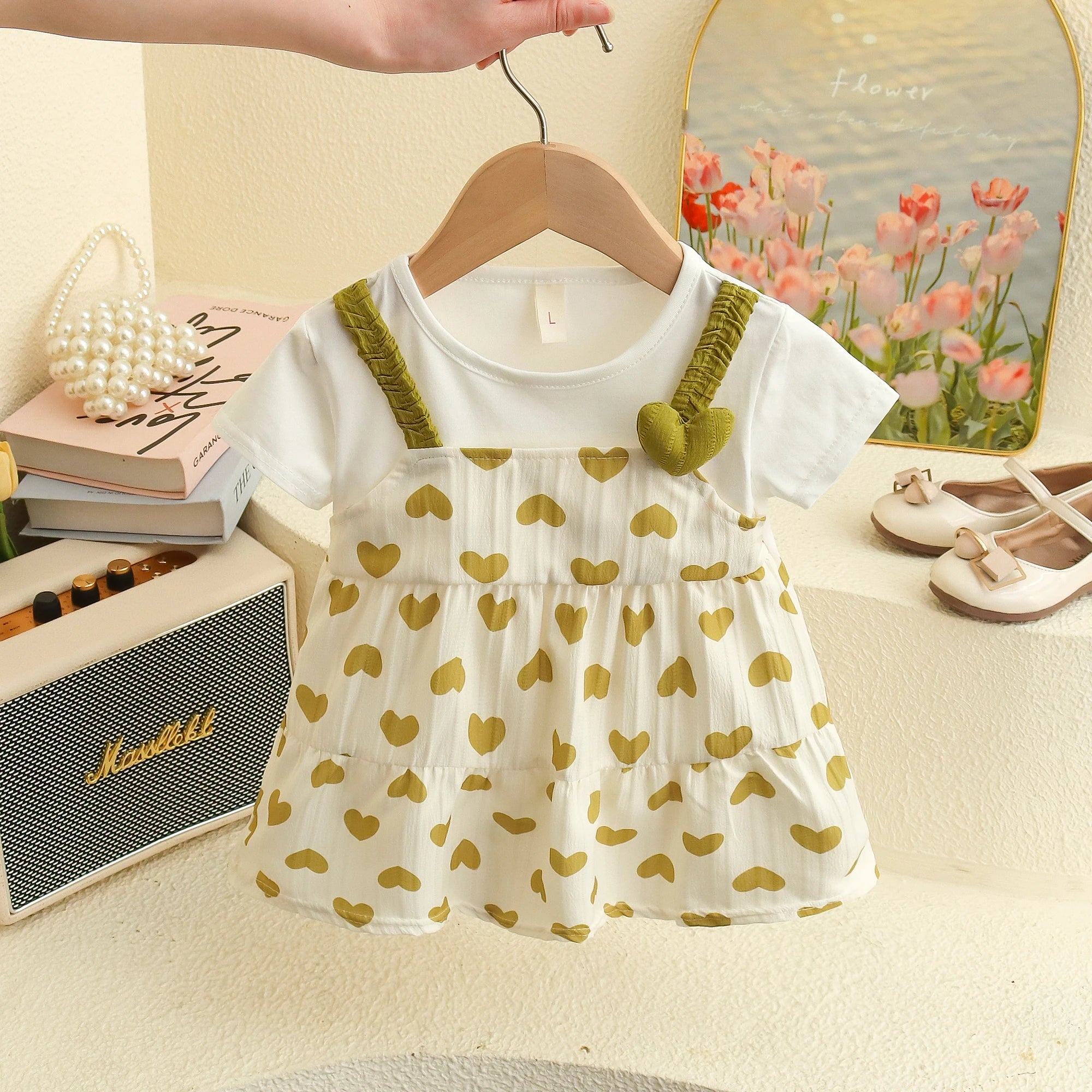 Heart-Shaped Printed Cute Baby Girl