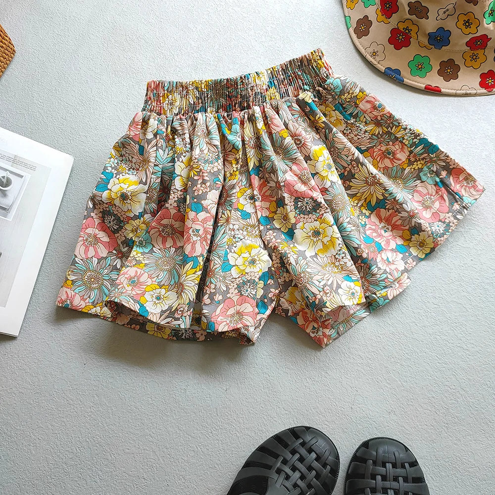 Floral Flowers Kids for Girls Wide-Leg Beach Shorts