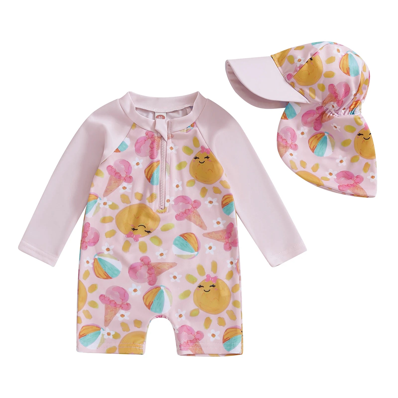 Floral or Tropical Long Sleeve Suit with Hat