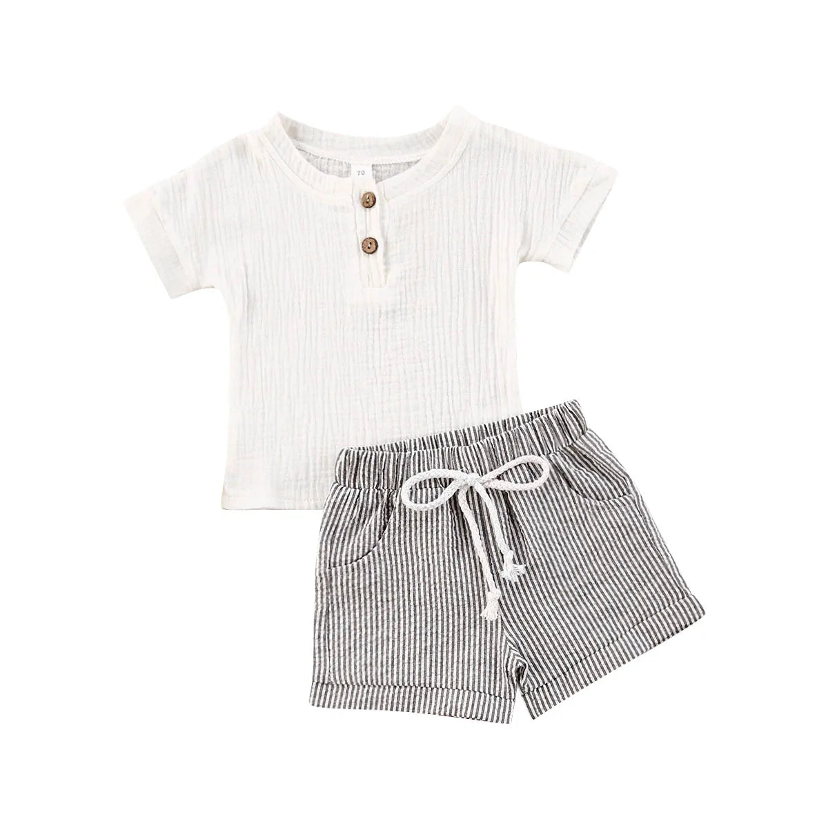 Short-Sleeve Button-Down Top with Pocket & Solid Color Shorts (0-3Y)