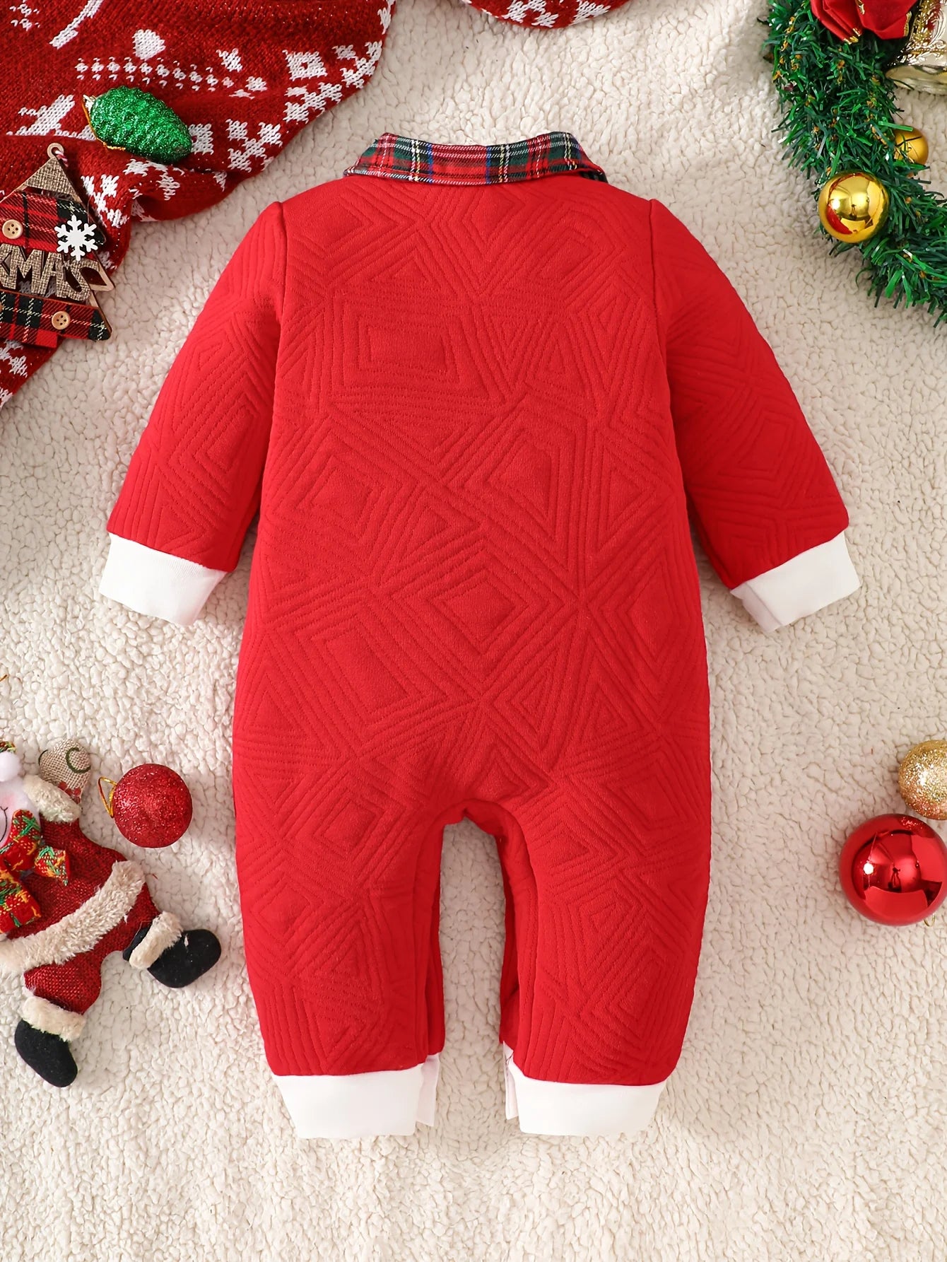 Baby Christmas Plaid Collar Jumpsuit