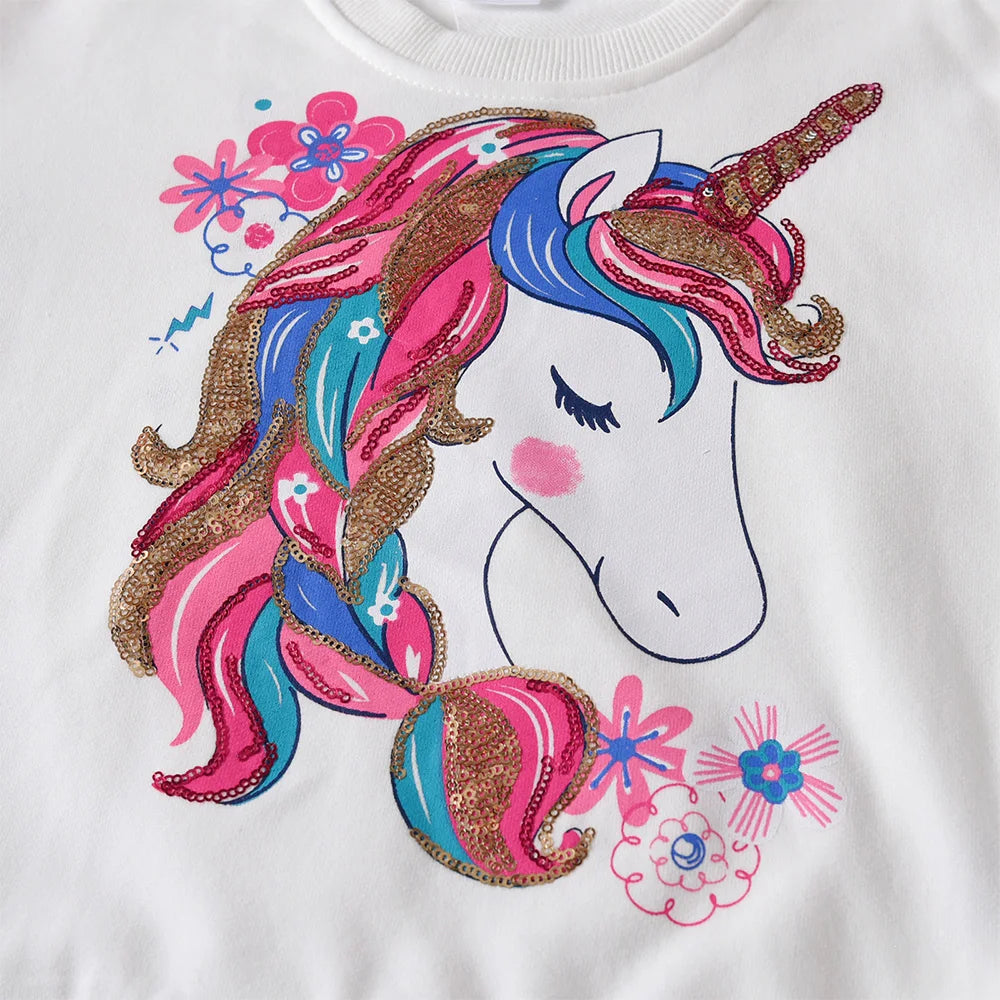 close-up colorful unicorn rainbow sequin sweatshirt, striped kids pullover for girls