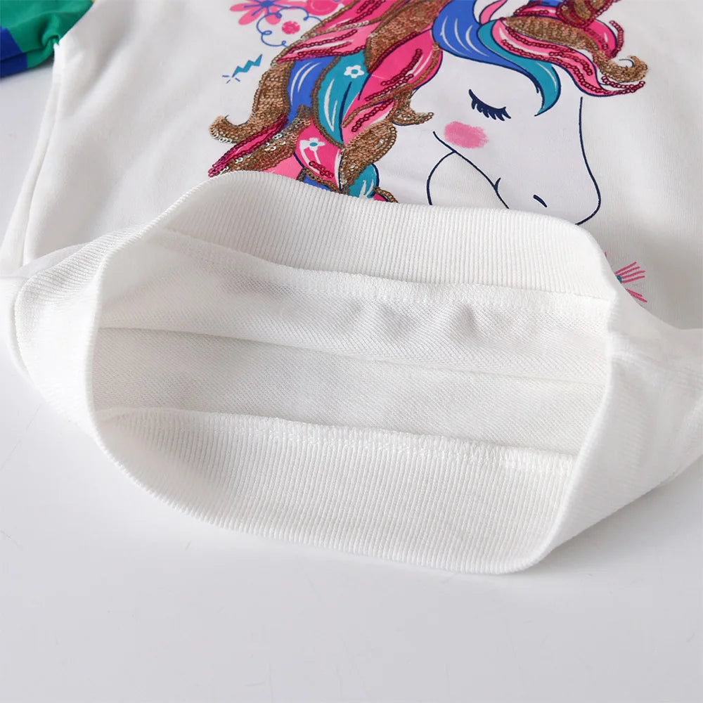 stitching of sleeves, unique unicorn colorful rainbow sequin sweatshirt