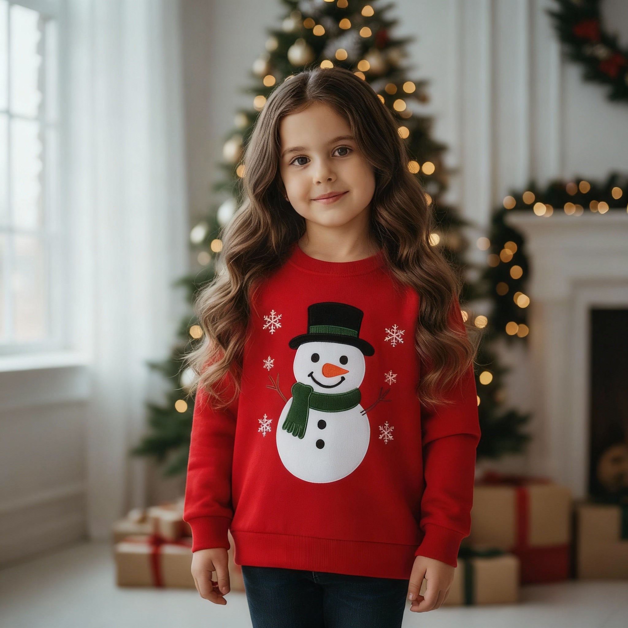 Cotton Christmas Snowman Sweatshirt for Girls
