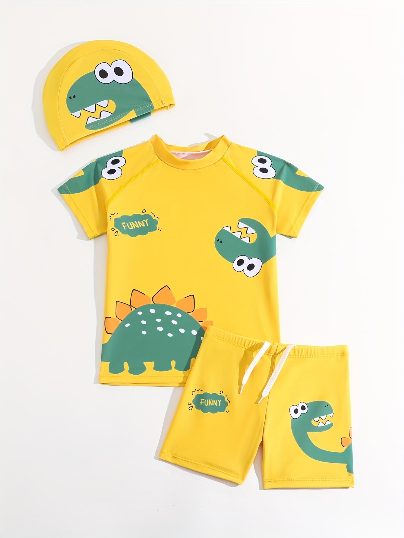 2pcs Cartoon Dinosaur Pattern Swimsuit For Boys