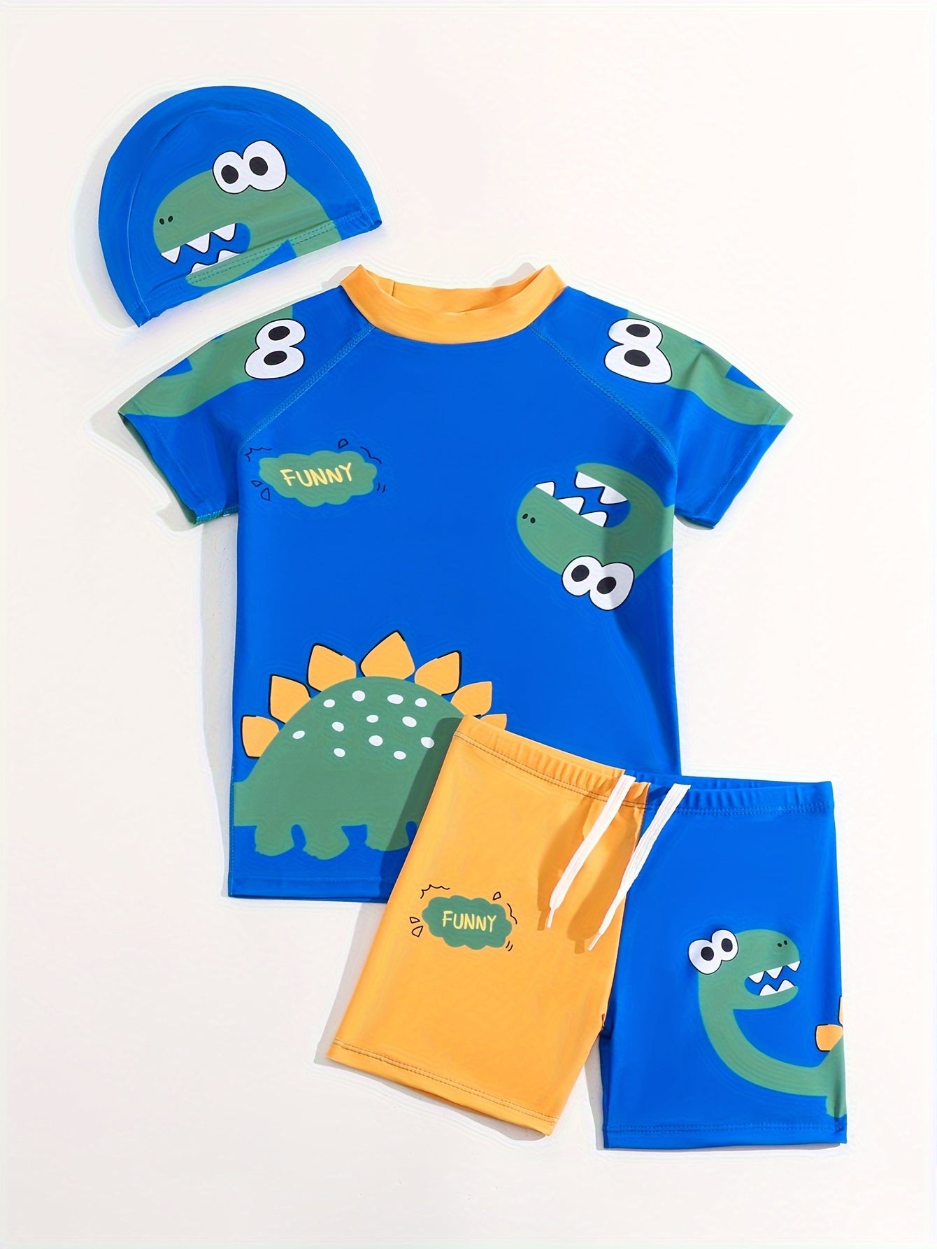 2pcs Cartoon Dinosaur Pattern Swimsuit For Boys