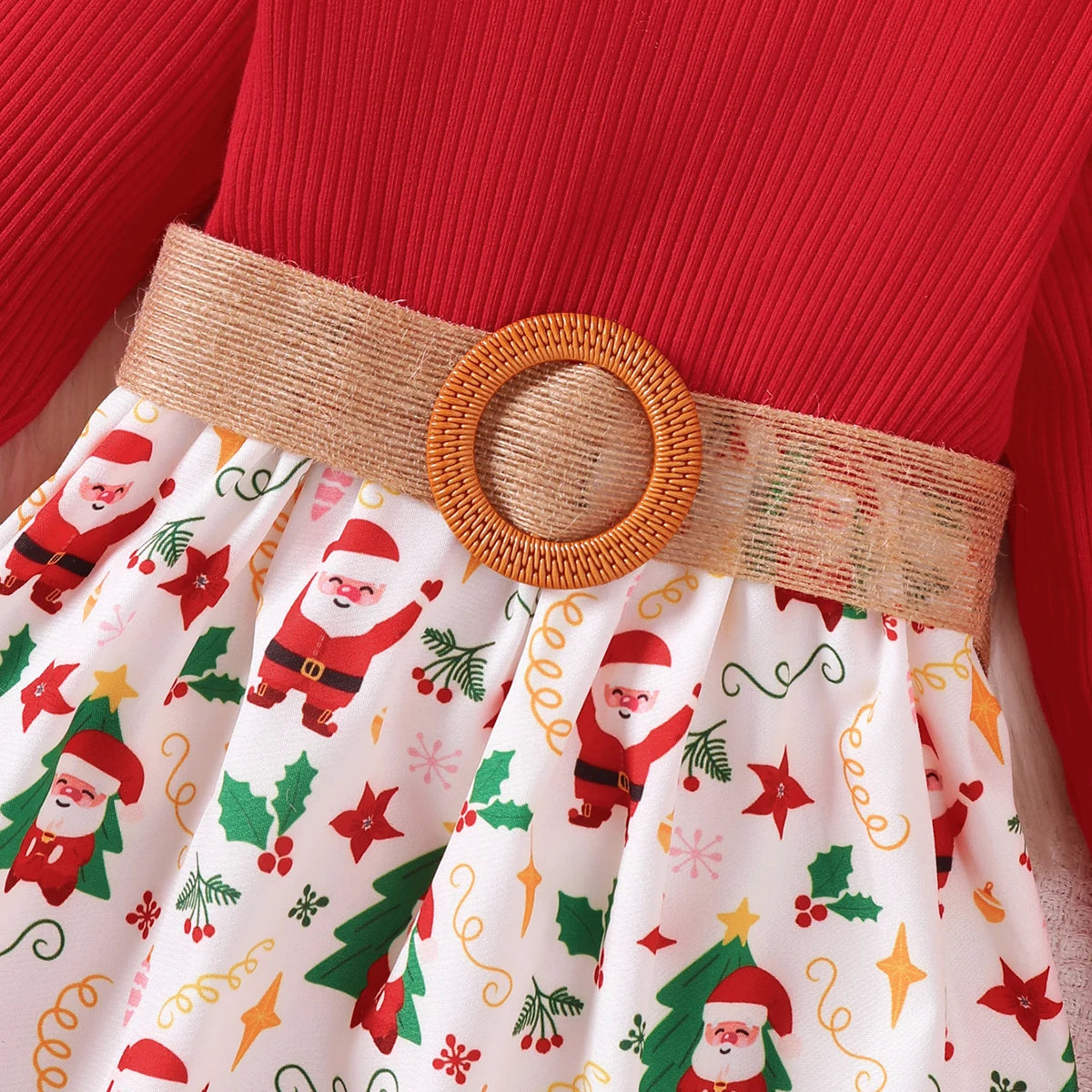 Girls Santa Claus Christmas Dress with Belt – 18 Months to 7 Years Red / 5-6y