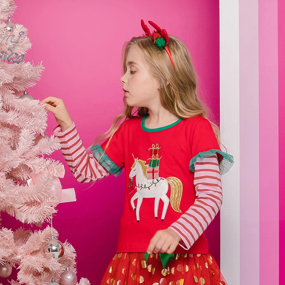 Girls Unicorn Christmas Cartoon Tee