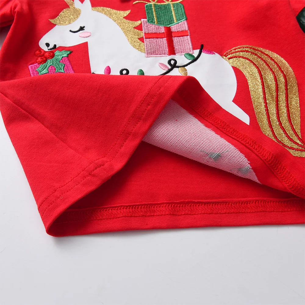 Girls Unicorn Christmas Cartoon Tee