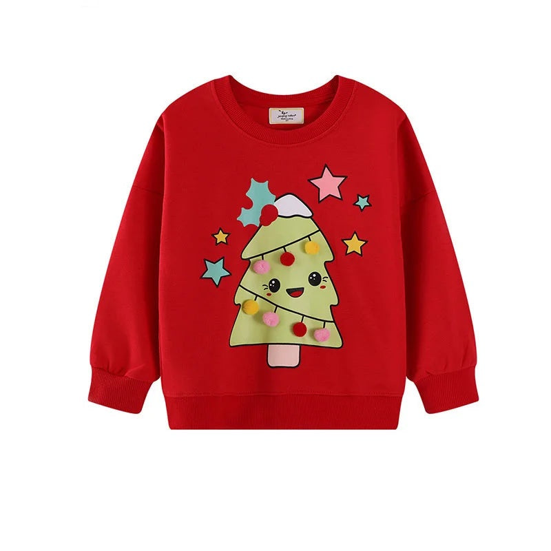 Girls Christmas Tree Cartoon Hoodie Sweatshirt