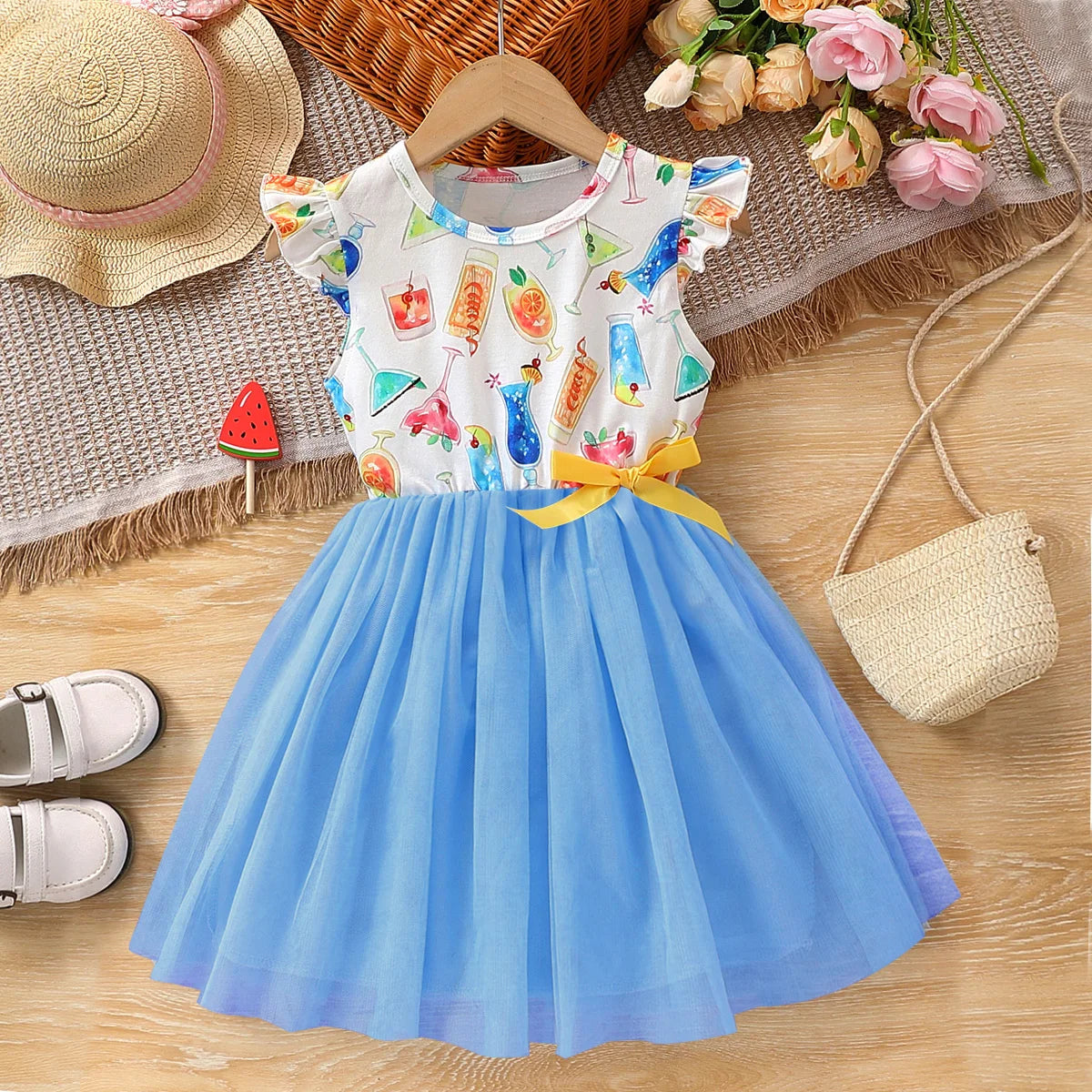 MOMSTAG Girls Cute Summer Princess Dress Blue Party Gown