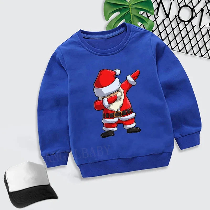 Kids Merry Christmas Dabbing Santa Pattern Cartoon Hoodies