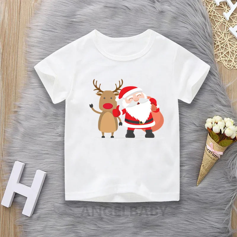 Merry Christmas Cute Deer Cartoon Print Children T-shirts