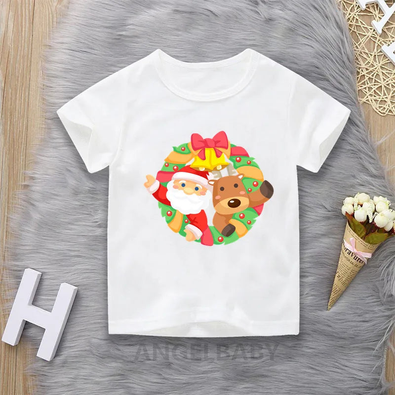 Merry Christmas Cute Deer Cartoon Print Children T-shirts