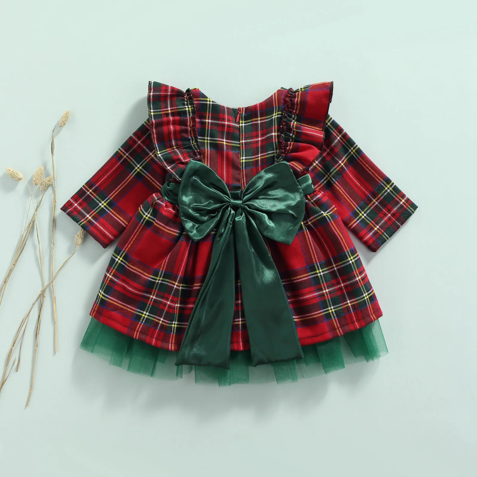 Merry Plaid Girls Christmas Bow Party Dress