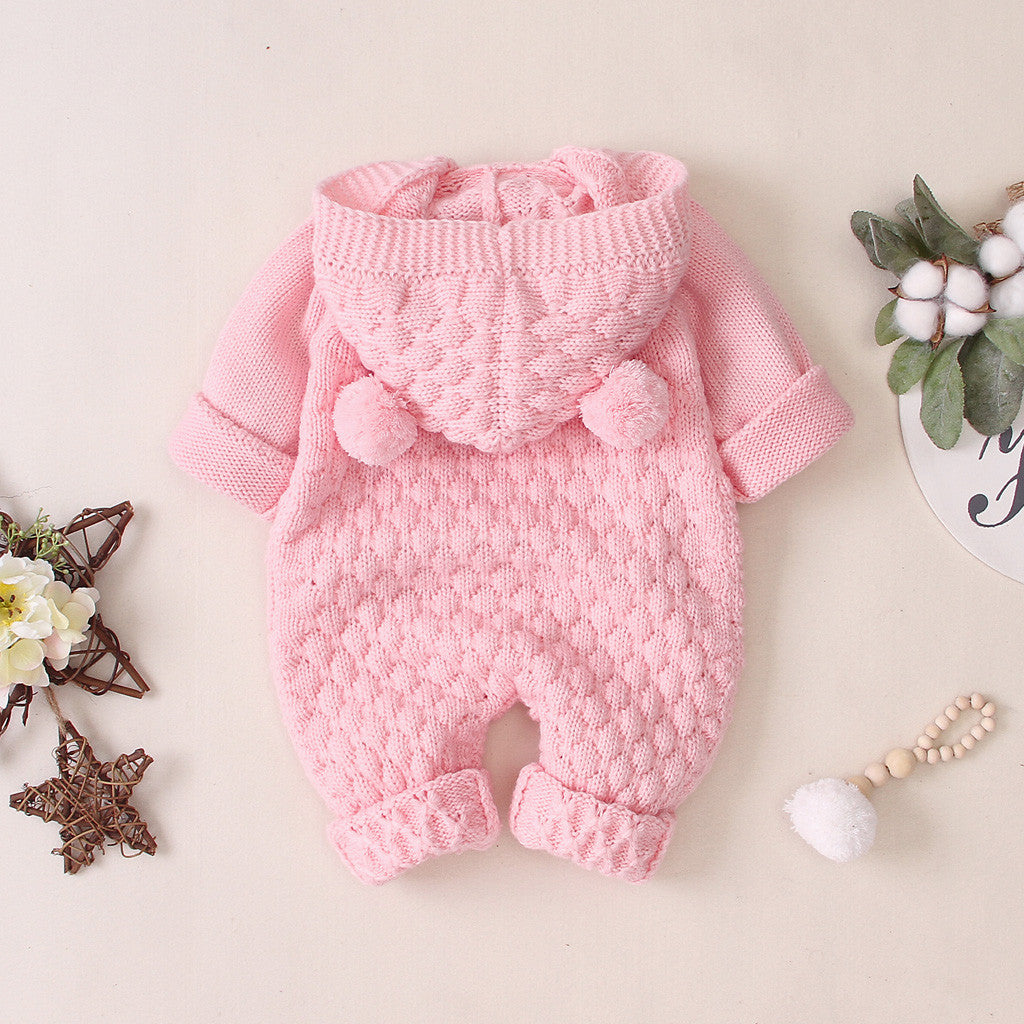 MOMSTAG Baby Knitted Hooded Romper Jumpsuit (3-24M)