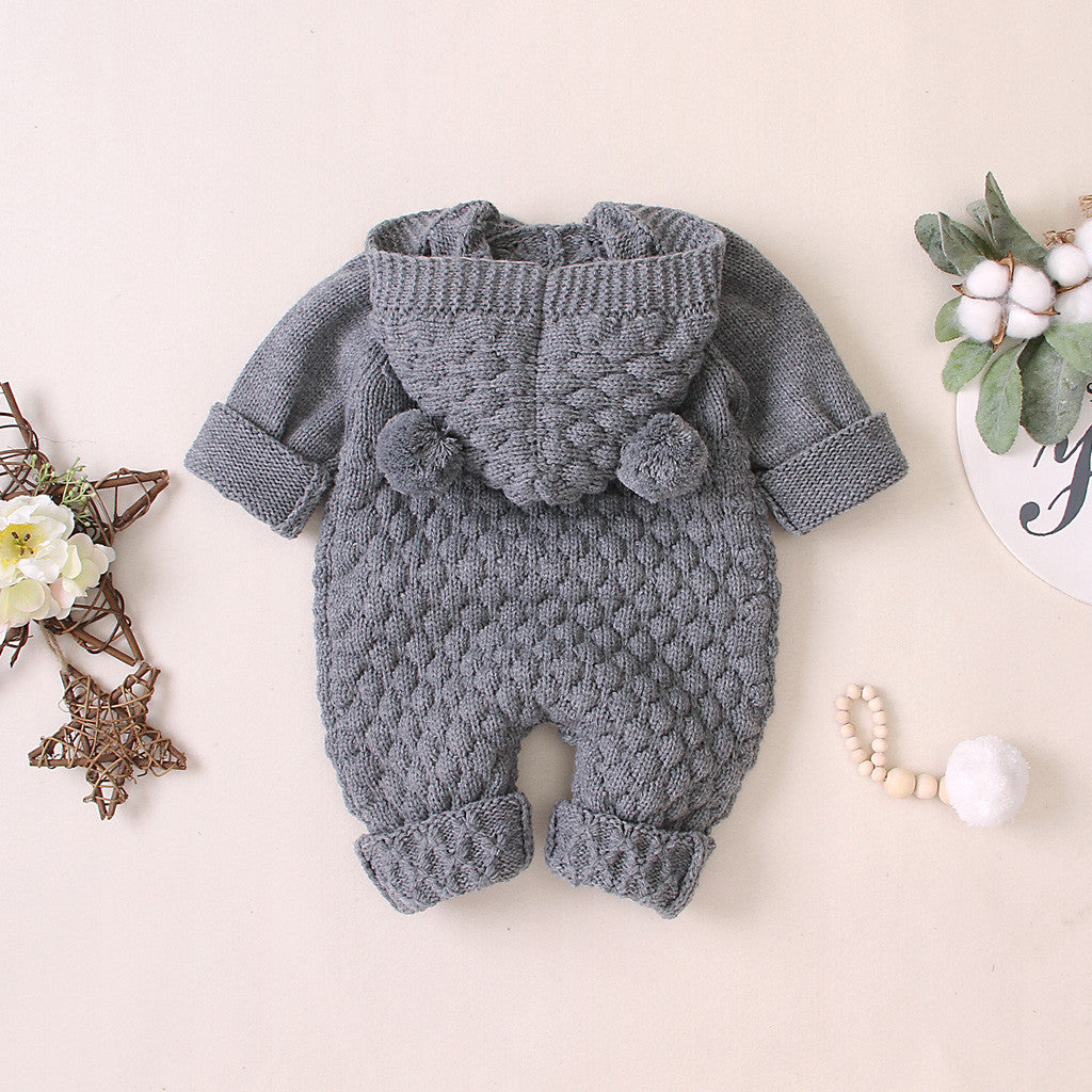 MOMSTAG Baby Knitted Hooded Romper Jumpsuit (3-24M)