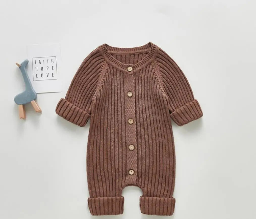 Long Sleeve Button Knitted Sweater Rompers for babies