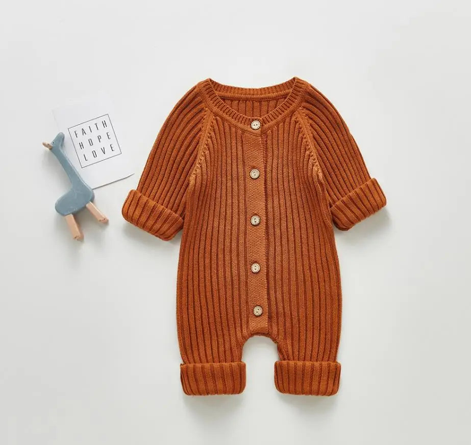 Long Sleeve Button Knitted Sweater Rompers for babies