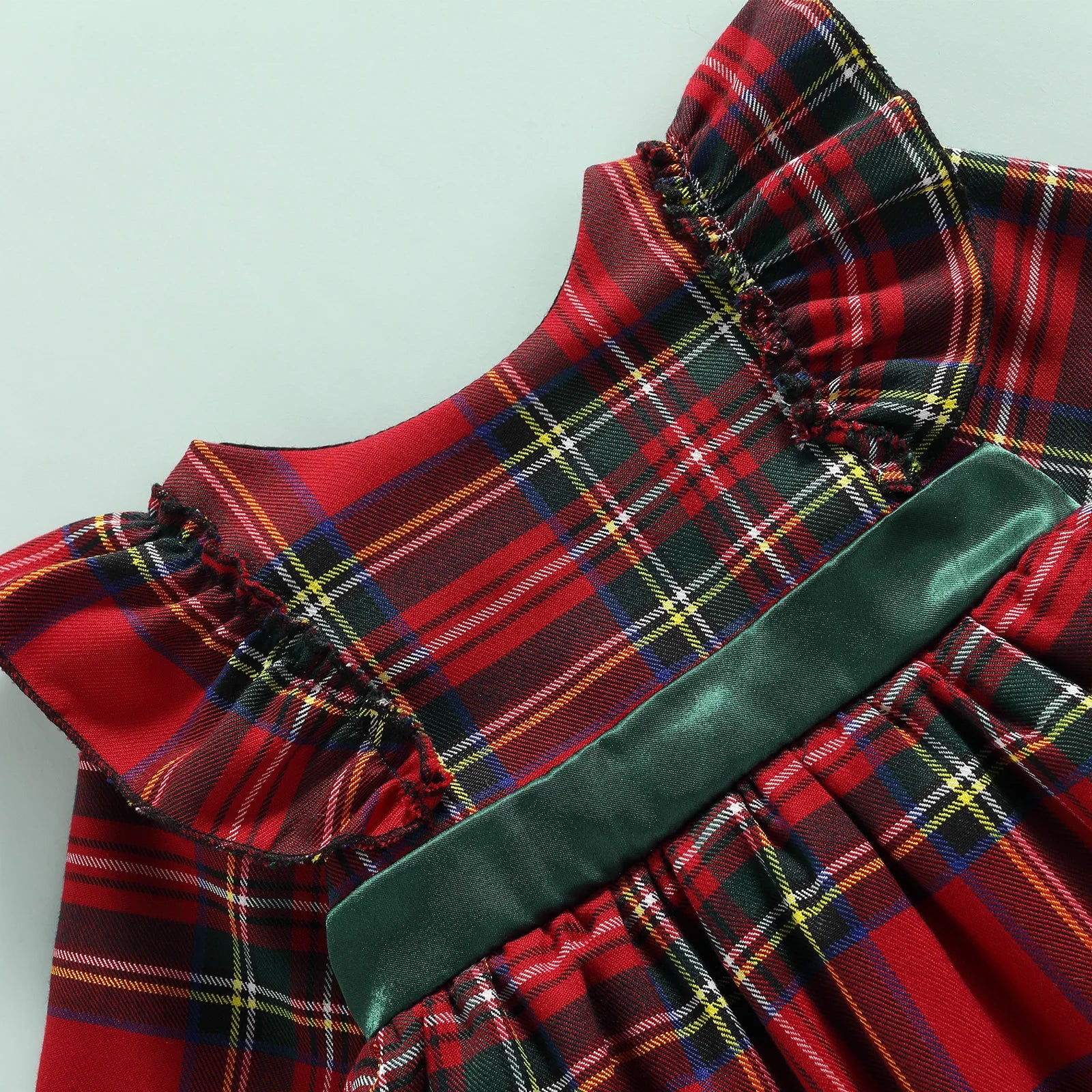 Merry Plaid Girls Christmas Bow Party Dress