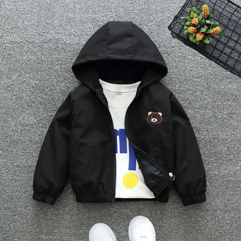 Kids Black Bear Hooded Jacket