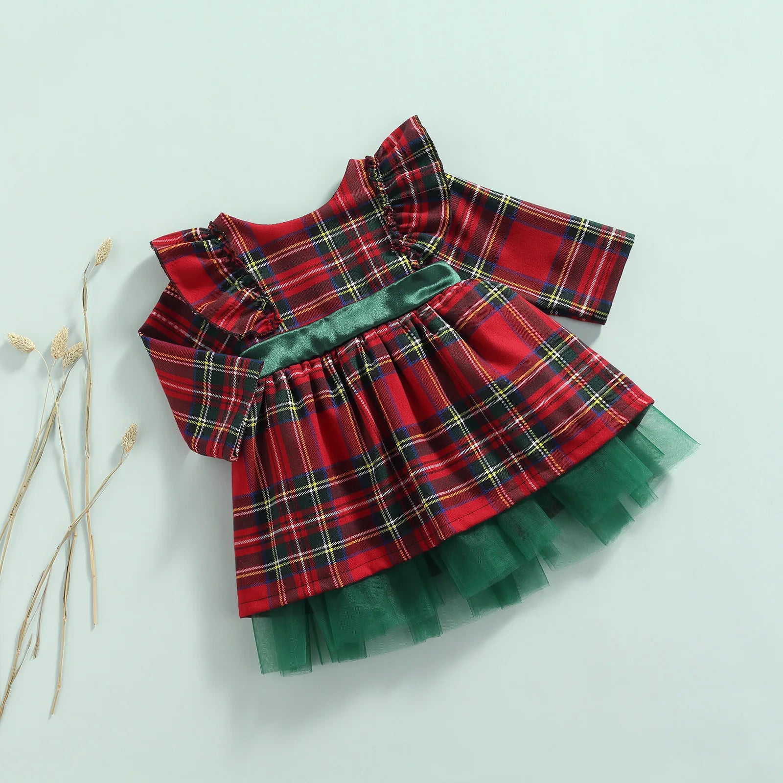 Merry Plaid Girls Christmas Bow Party Dress