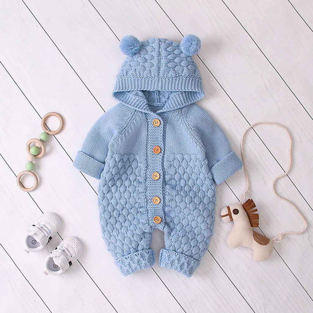 MOMSTAG Baby Knitted Hooded Romper Jumpsuit (3-24M)