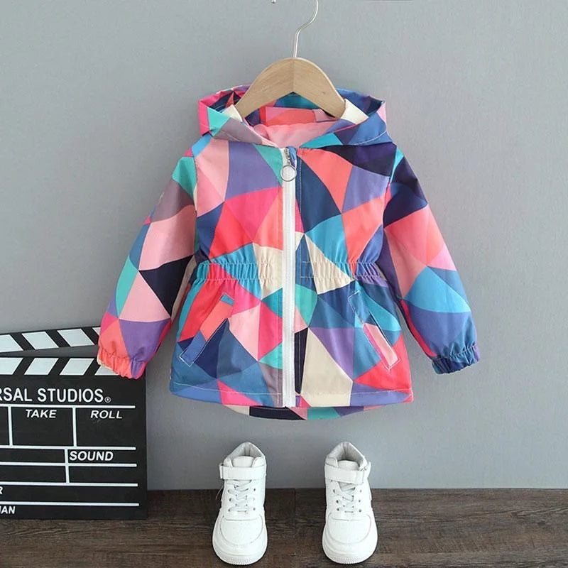 Girls Multicolor Butterfly Hooded Winter Jacket