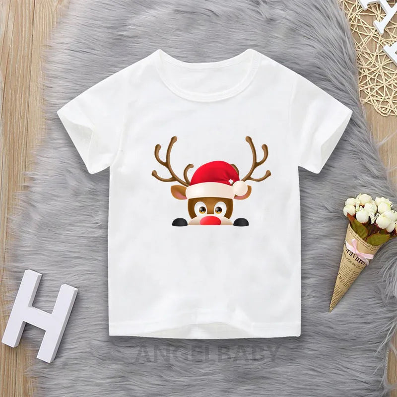 Merry Christmas Cute Deer Cartoon Print Children T-shirts