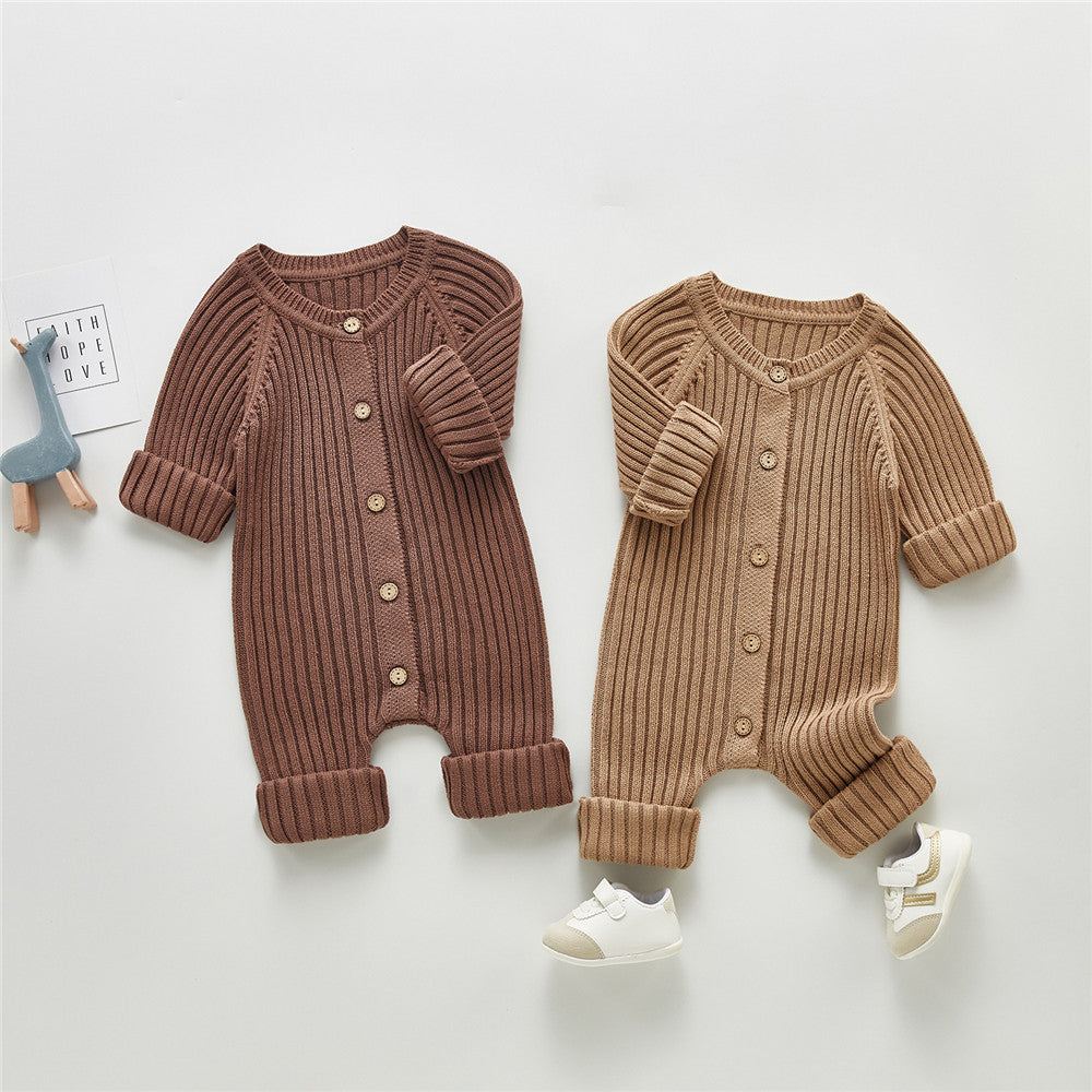 Long Sleeve Button Knitted Sweater Rompers for babies