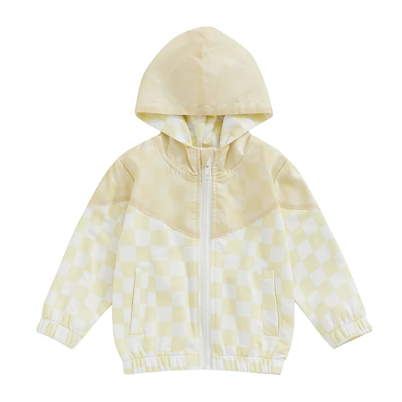 MOMSTAG Toddlers Checkerboard Zip-Up Winter Hooded Jacket