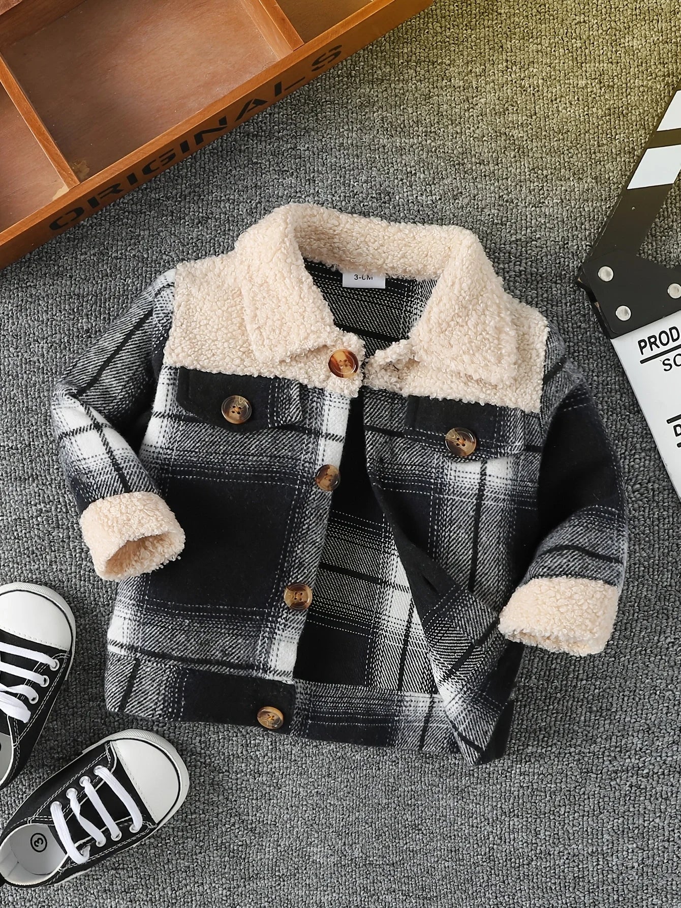Baby Boy Stylish Plaid Plush Jacket