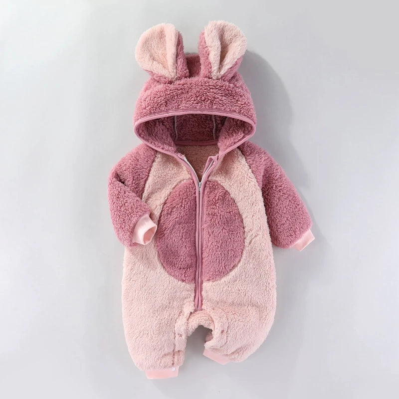Cute Baby Flannel Zip Up Jumpsuit 3-18M