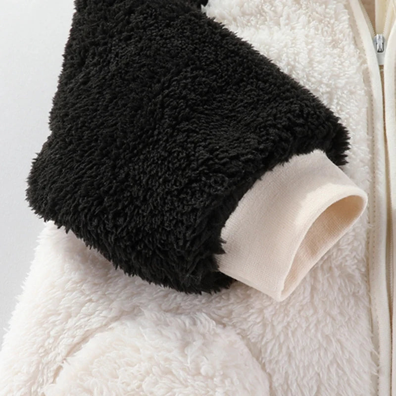 Cute Baby Flannel Zip Up Jumpsuit 3-18M