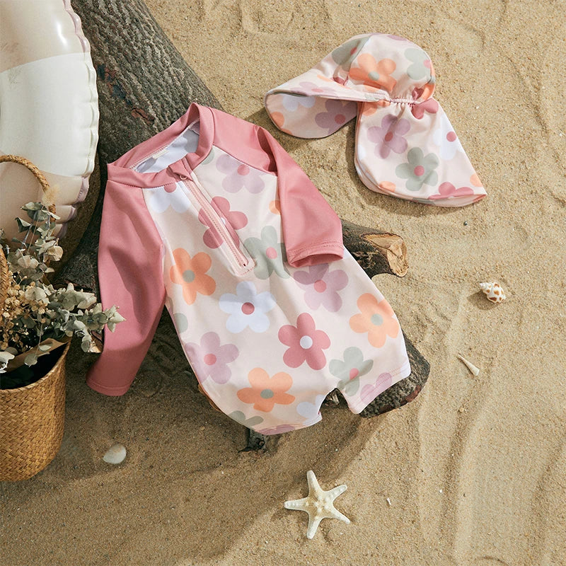 Floral or Tropical Long Sleeve Suit with Hat