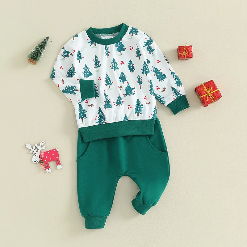 MOMSTAG Boys Christmas Long Sleeve T-Shirt & Pajamas Set