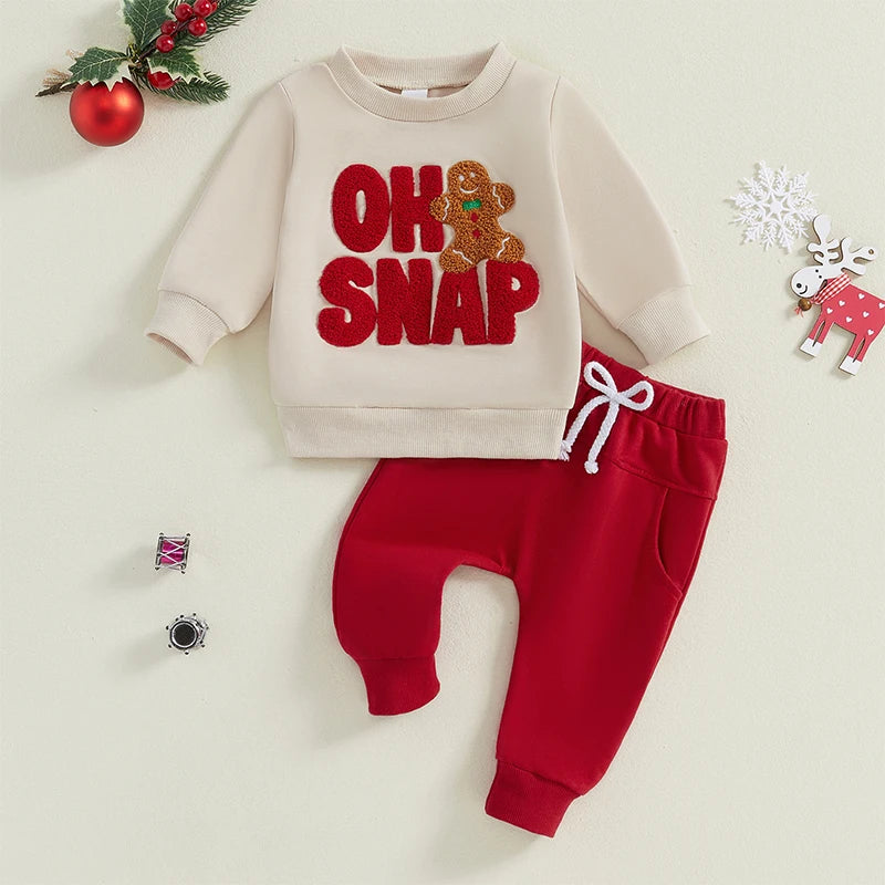 New Christmas Long Sleeve Embroidery Sweatshirt Pants Set