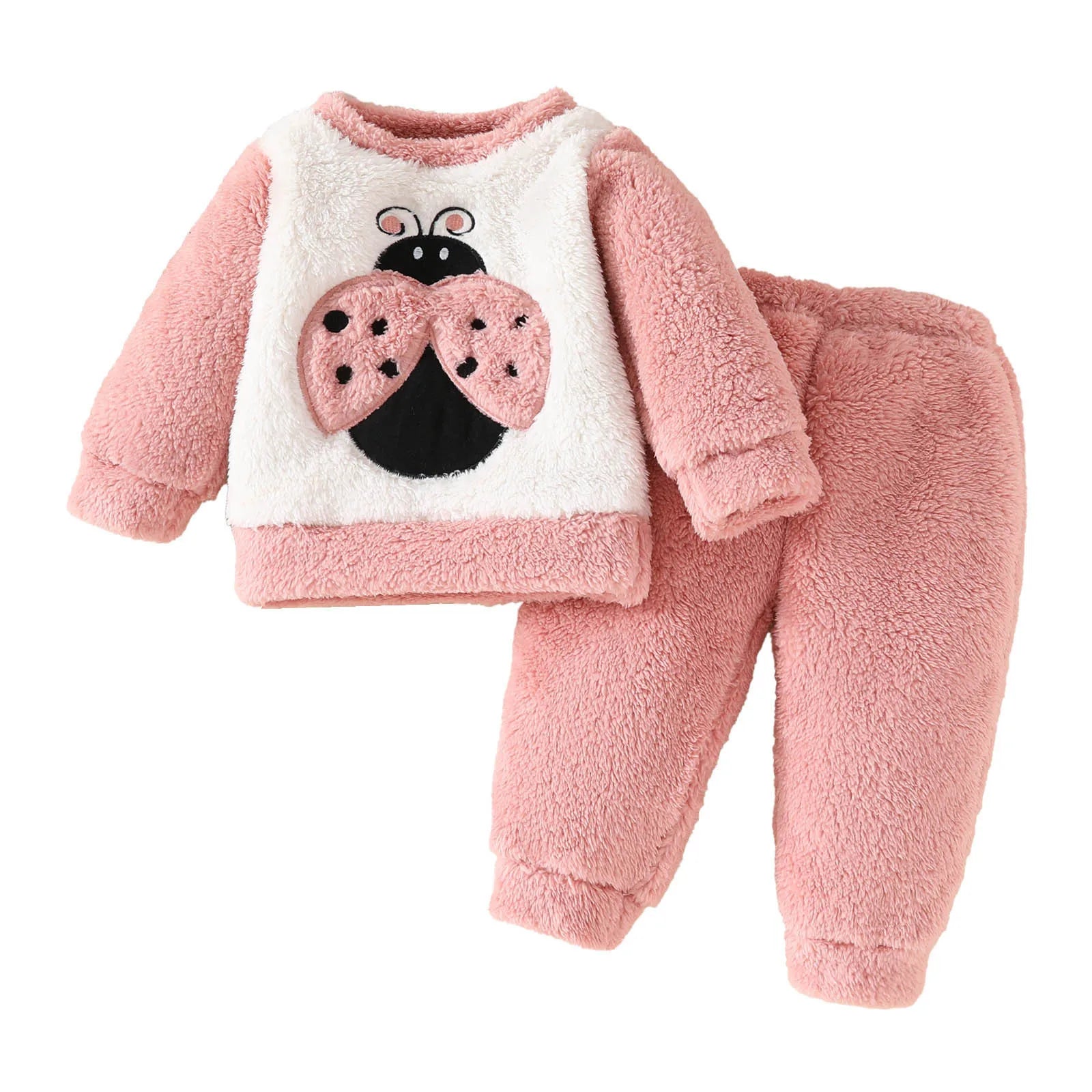 MOMSTAG Toddler Girls Winter Cartoon Embroider Sweatshirts Pants 2Pcs Outfits