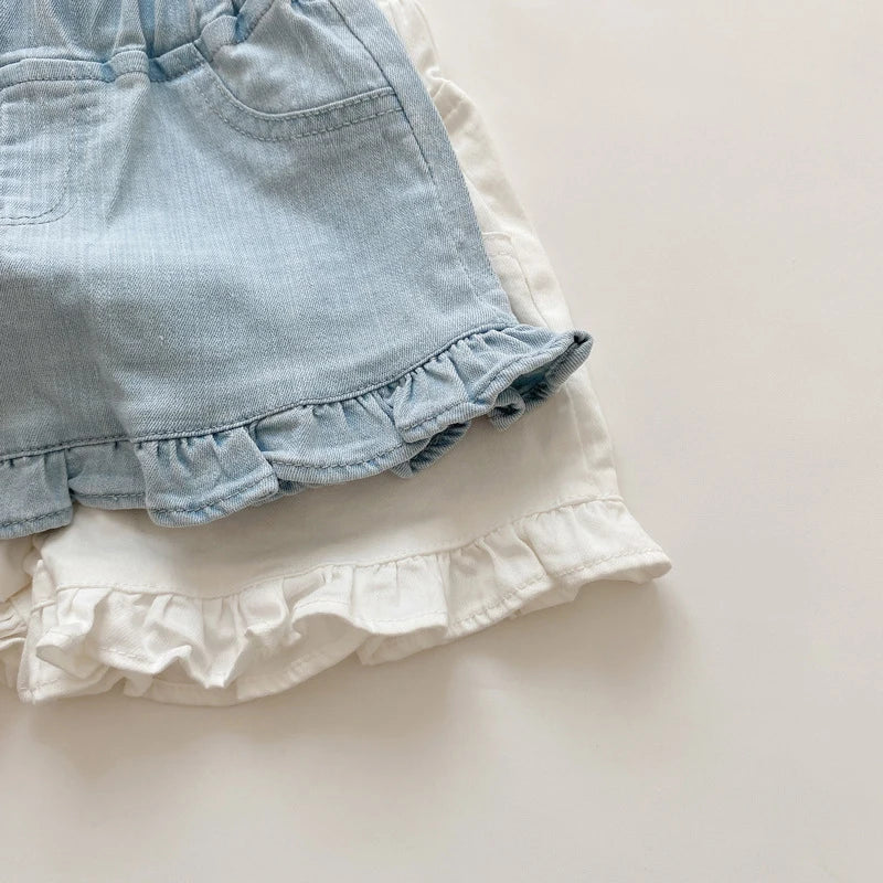 Girls Ruffle Shorts Denim Jeans