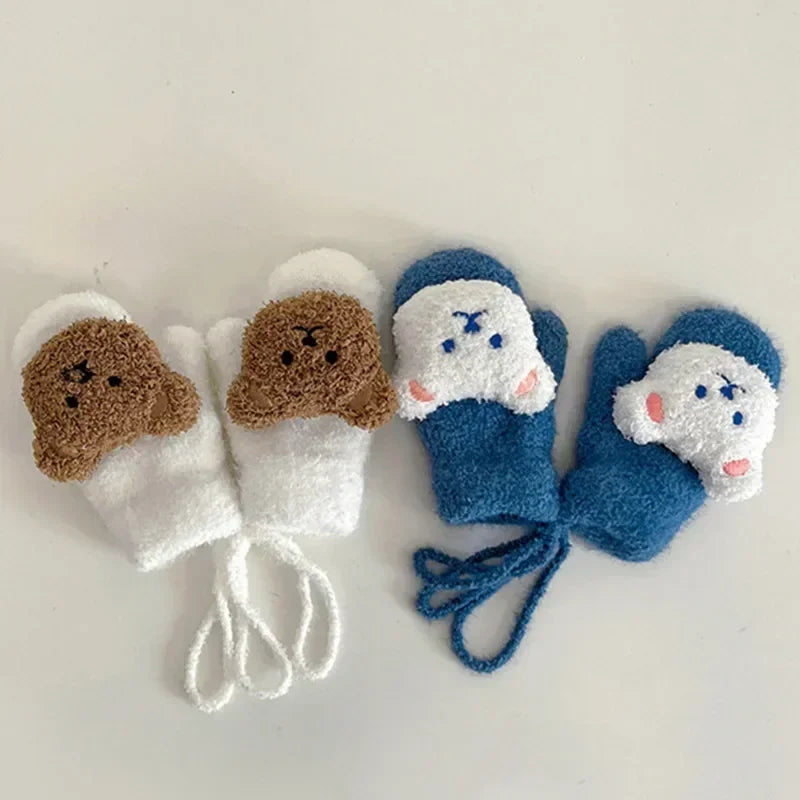 MOMSTAG Kids' Winter Cartoon Bear Knitted Mittens - Warm & Soft