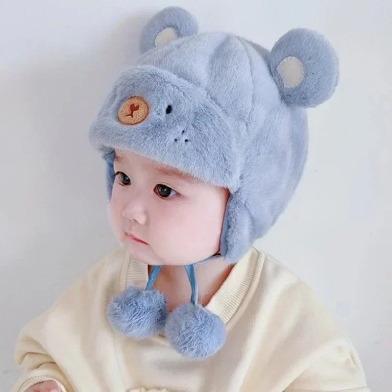 MOMSTAG Winter Fleece Wool Hemming Baby Hat - With Ball & Ear Protection