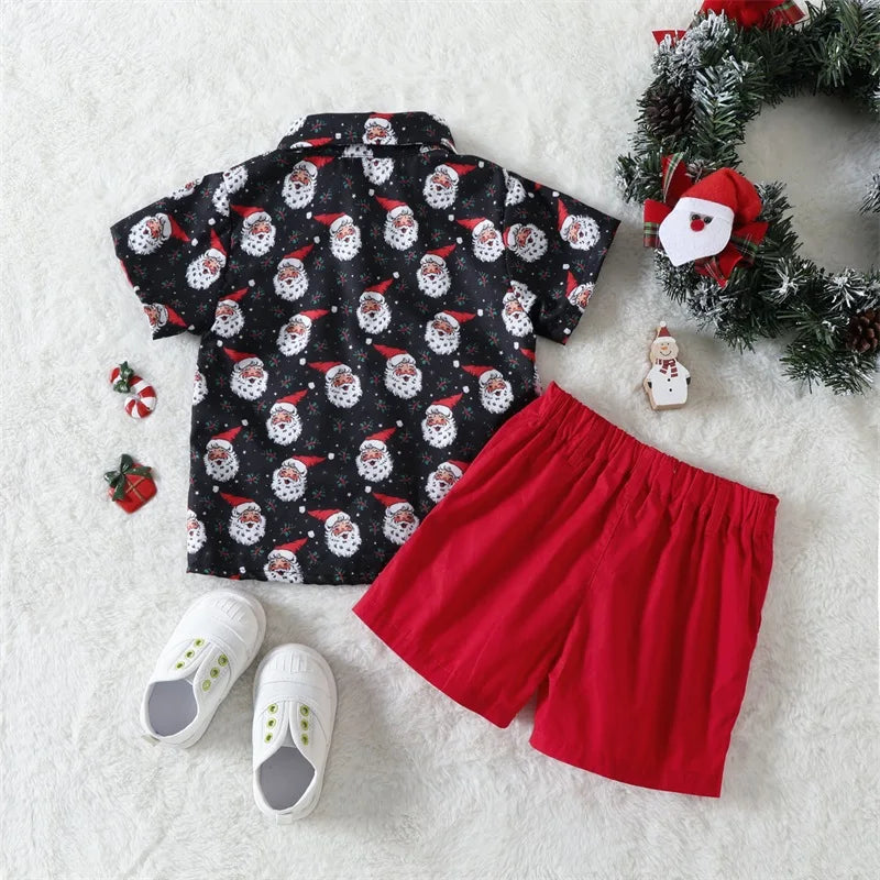 MOMSTAG Boys Christmas Santa Print Shirt & Shorts