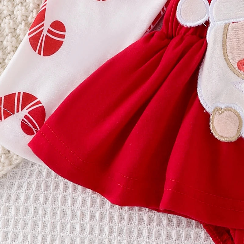 Santa Cartoon Baby Ruffle Dress Set