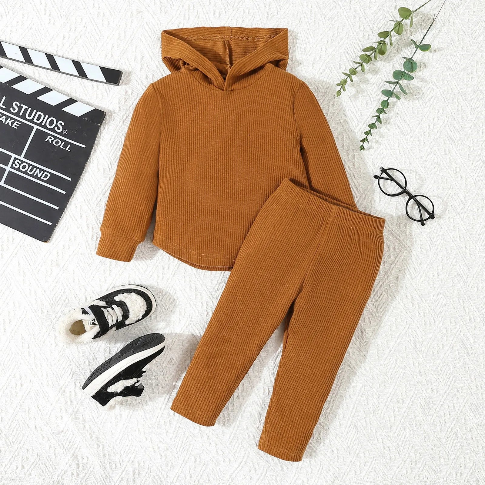 MOMSTAG Baby Winter Long Sleeve Solid Hooded Sweatshirt Pants Outfit  2 Piece Set