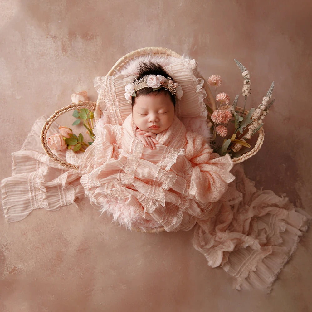 MOMSTAG Newborn Pink Theme Photography Props Set - Includes Knitted Wrap, Headflower, Lace Pillow, Bunny Doll